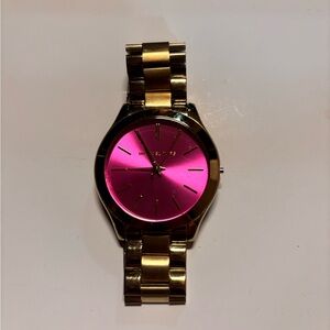 Michael Kors Women's Watch with Gold Band and Pink Dial